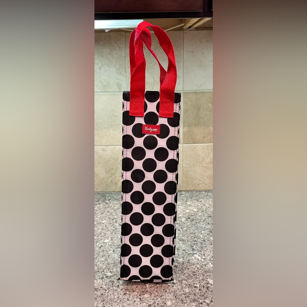 New NWOT THIRTY-ONE Black White Spotty Polka Dots Wine Holder Cooler Bag